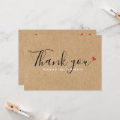 素朴なクラフト ルビーレッド ラブハーツ サンクス カード (正面/裏面インサイチュ)