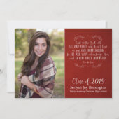 素朴なクリスチャンの聖書の詩 赤い卒業写真 招待状 (正面)