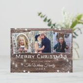 素朴なクリスマスのひもの少しの雪の写真のコラージュ 招待状 (スタンド正面)