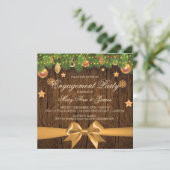 素朴なクリスマスの婚約パーティー ゴールドデコレーション 招待状 (スタンド正面)