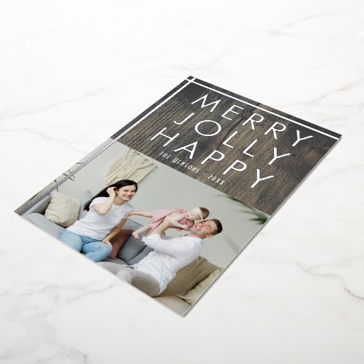 素朴なクリスマスの家族写真 箔シーズンカード (回転した状態)