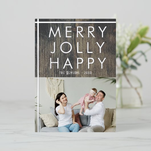 素朴なクリスマスの家族写真 箔シーズンカード