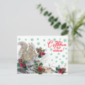 素朴なクリスマスの新年のリスのヴィンテージ シーズンポストカード (スタンド正面)