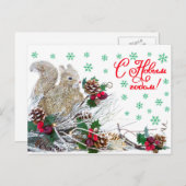 素朴なクリスマスの新年のリスのヴィンテージ シーズンポストカード (正面/裏面)