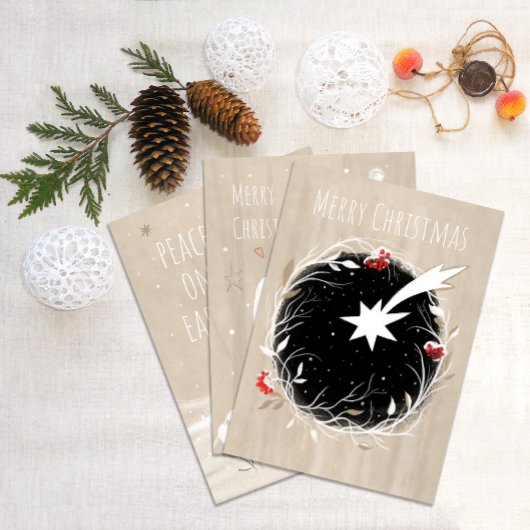 素朴なクリスマスの星の冬のリース シーズンカード