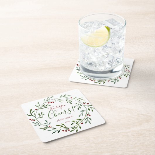 素朴なクリスマスの結婚式の引き出物のパーソナライズなパーティー スクエアペーパーコースター (インサイチュ)