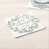 素朴なクリスマスの結婚式の引き出物のパーソナライズなパーティー スクエアペーパーコースター (アングル)