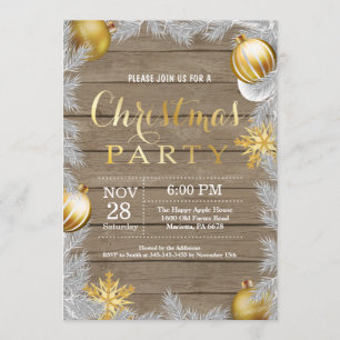 素朴なクリスマスのHoliadyのパーティの招待状および金ゴールド 招待状