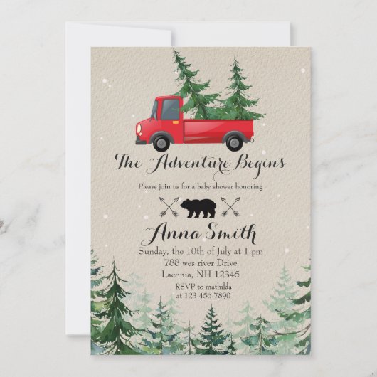 素朴なクリスマスツリーのベビーシャワーの招待状 招待状 (正面)