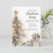 素朴なクリスマスツリーのホリデーパーティー 招待状 (スタンド正面)