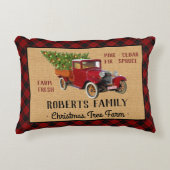 素朴なクリスマスツリーの農場のヴィンテージのトラックの赤い格子縞 アクセントクッション (正面)