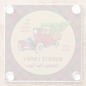 素朴なクリスマスツリーの農場のヴィンテージのトラックの赤い格子縞 ガラスコースター (裏面)