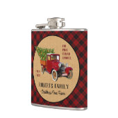 素朴なクリスマスツリーの農場のヴィンテージのトラックの赤い格子縞 フラスク (左)