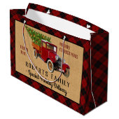 素朴なクリスマスツリーの農場のヴィンテージのトラックの赤い格子縞 ラージペーパーバッグ (裏面アングル)