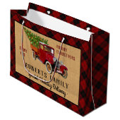 素朴なクリスマスツリーの農場のヴィンテージのトラックの赤い格子縞 ラージペーパーバッグ (正面アングル)
