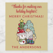 素朴なクリスマスパーティーの小人雪だるま ワインラベル (シングルラベル)