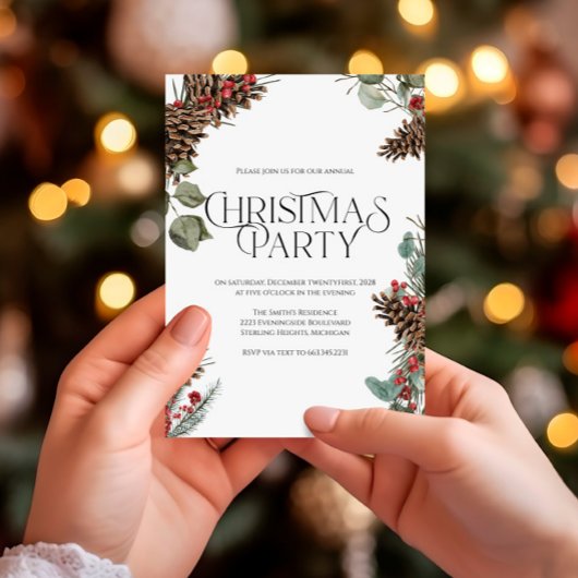 素朴なクリスマスパーティーの招待状 | 白いホリデー シーズンカード