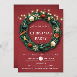 素朴なクリスマスリースのクリスマスパーティ 招待状