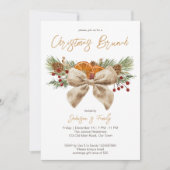 素朴なクリスマス朝食 松の枝 りぼん ベリー 招待状 (正面)