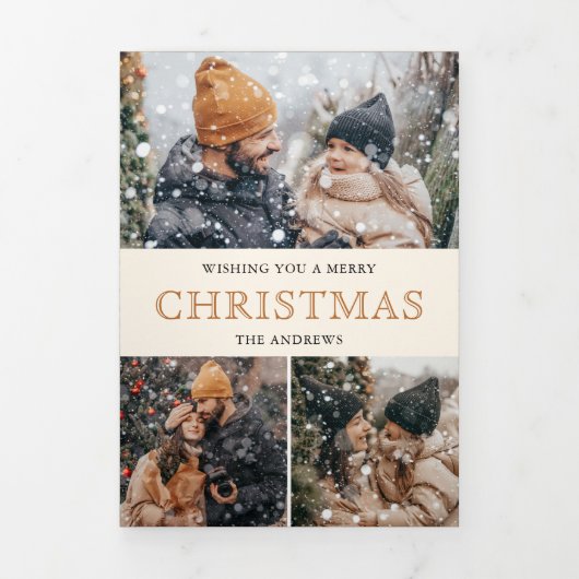 素朴なクリスマス生誕の場面の写真コラージュ 三つ折りクリスマスカード (カバー)