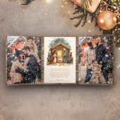 素朴なクリスマス生誕の場面の写真コラージュ 三つ折りクリスマスカード