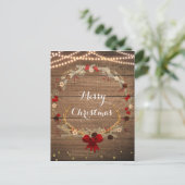 素朴なクリスマス鹿の角リース 木とライト シーズンポストカード (スタンド正面)