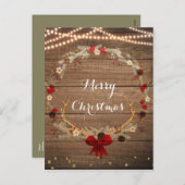 素朴なクリスマス鹿の角リース 木とライト シーズンポストカード (正面/裏面)
