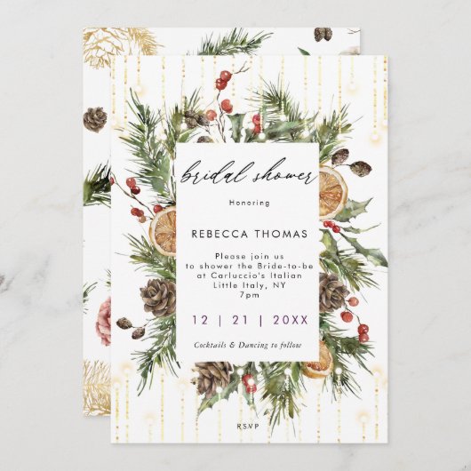 素朴なクリスマス・ホリデー・ブライダル・シャワーの招待状 招待状 (正面/裏面)