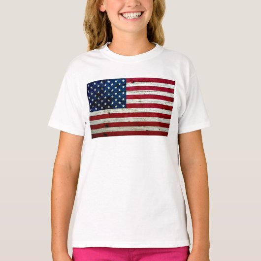 素朴なクールで動揺してな米国旗木 Tシャツ (正面)