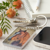 素朴なグランジ効果のスイバの馬のポートレート キーホルダー (正面右)