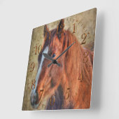 素朴なグランジ効果のスイバの馬のポートレート スクエア壁時計 (傾斜)