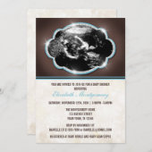 素朴なグリッターの青いエコー検査のベビーシャワー 招待状 (正面/裏面)