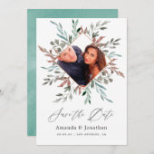 素朴なグリーンと冬のウェディング・セーブ・ザ・デート セーブザデート (正面/裏面)