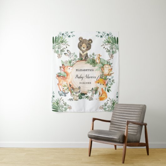 素朴なグリーンと森林の動物たちを歓迎 タペストリー (インサイチュ)