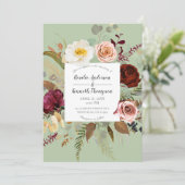 素朴なグリーンのカントリー フラワー ブルーム ウェディング 招待状 (スタンド正面)