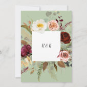 素朴なグリーンのカントリー フラワー ブルーム ウェディング 招待状 (裏面)