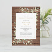 素朴なグリーンのライフセレブレーション写真 葬儀 招待状 (スタンド正面)