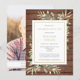素朴なグリーンのライフセレブレーション写真 葬儀 招待状