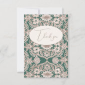 素朴なグリーンのヴィンテージ レース フラット サンクス カード (正面)