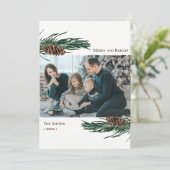 素朴なグリーンの松ぼっくり ブーケ 水彩 花 シーズンカード (スタンド正面)