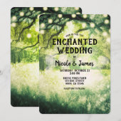 素朴なグリーンの魔法の森のライト ウェディング 招待状 (正面/裏面)