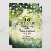 素朴なグリーンの魔法の森のライト スイート 16 招待状 (正面/裏面)