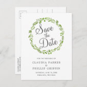 素朴なグリーンオリーブの葉のリース　Save the Date 案内ポストカード (正面/裏面)
