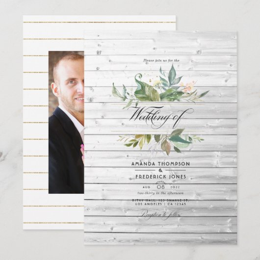 素朴なグリーンカントリー バーンワエディング フォト 招待状 (正面/裏面)