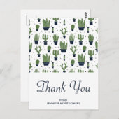 素朴なグリーンデザートサボテン柄のサンキュー ポストカード (正面/裏面)
