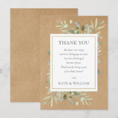 素朴なグリーンリーフのベイビーシャワーポエム サンキューカード (正面/裏面)