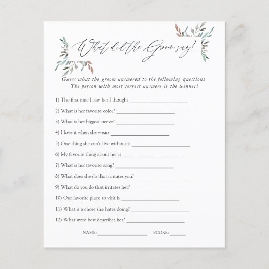 素朴なグリーン ウィンター ブライダルシャワー ゲーム (正面)