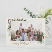 素朴なグリーン バーガンディ ベージュ ゴールド フォト シーズンカード (スタンド正面)