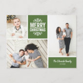 素朴なグリーン メリークリスマス 3 枚の写真の コラージュ シーズンポストカード (正面)