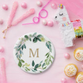 素朴なグリーン モノグラム 紙皿 (パーティー)